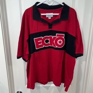 Ecko Untld Men Size 4XB Short Sleeve Red Striped With Logo Button Polo T-Shirt